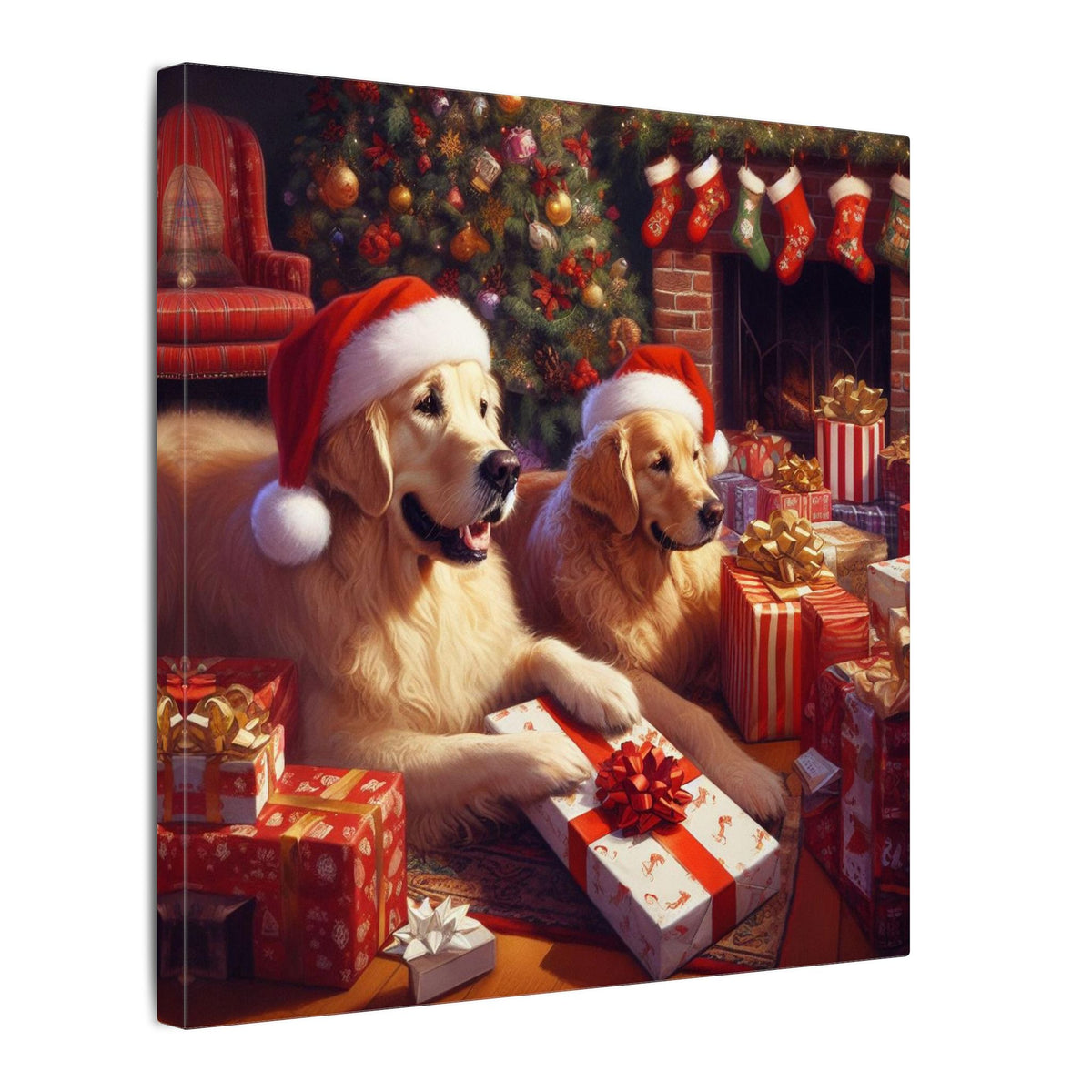 Christmas Golden Retrievers Canvas Wall Art