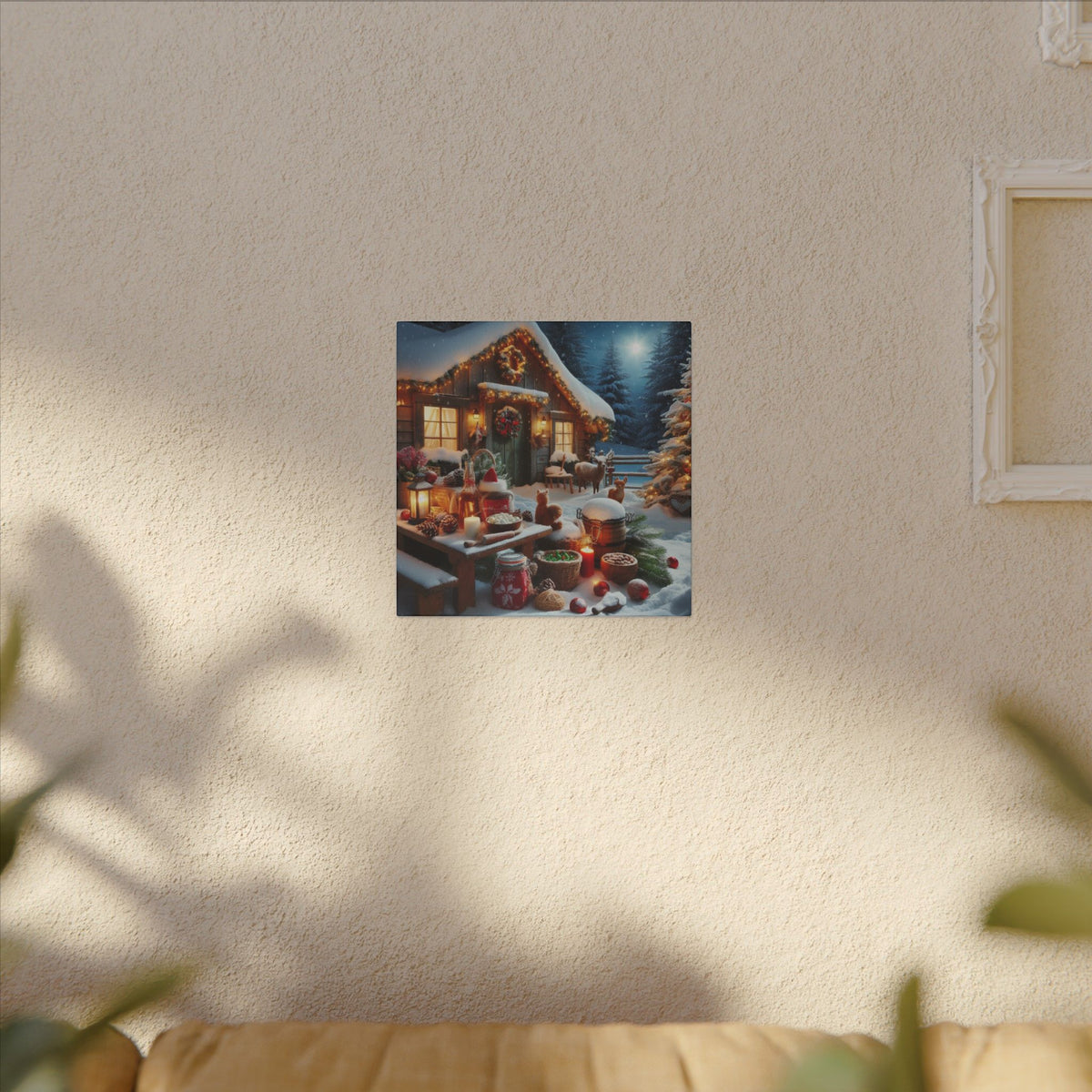 Cozy Snowy Cabin Christmas Matte Canvas Wall Art