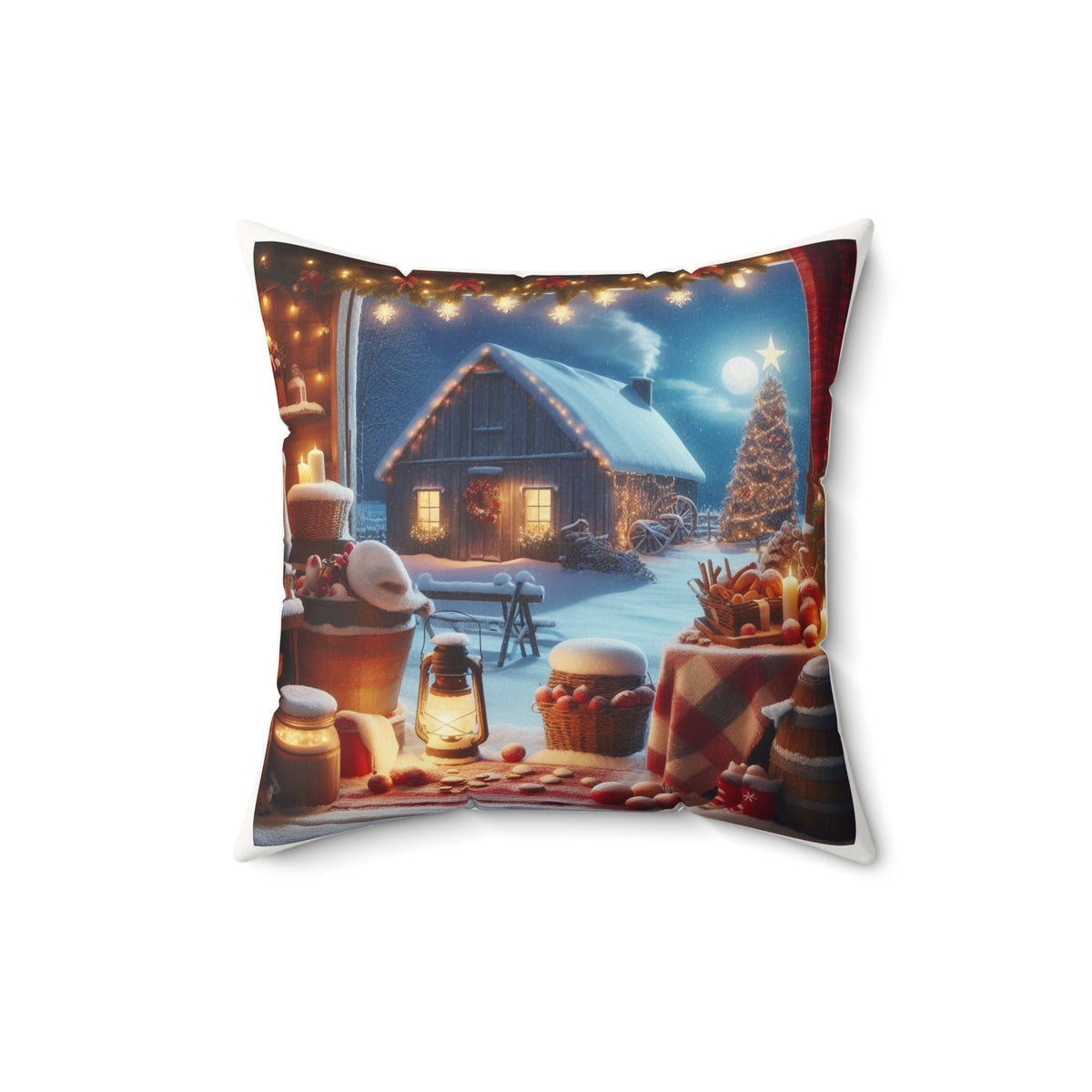 Christmas Cabin Faux Suede Square Pillow — Cozy Winter Holiday Decor