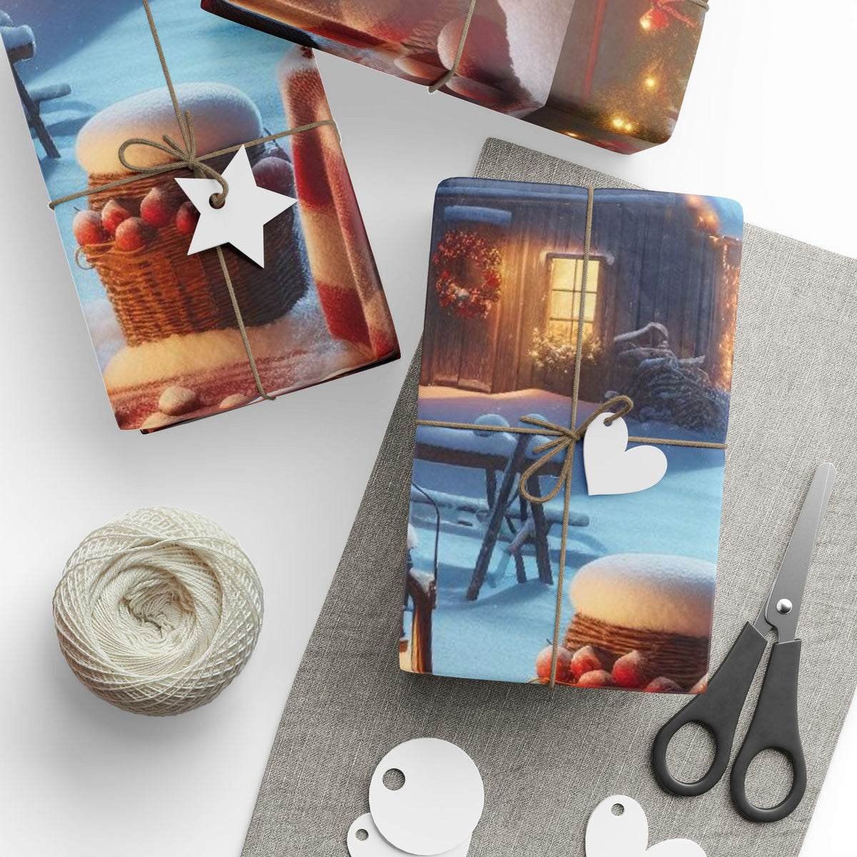 Christmas Farmhouse Wrapping Paper Roll — Cozy Holiday Gift Wrap