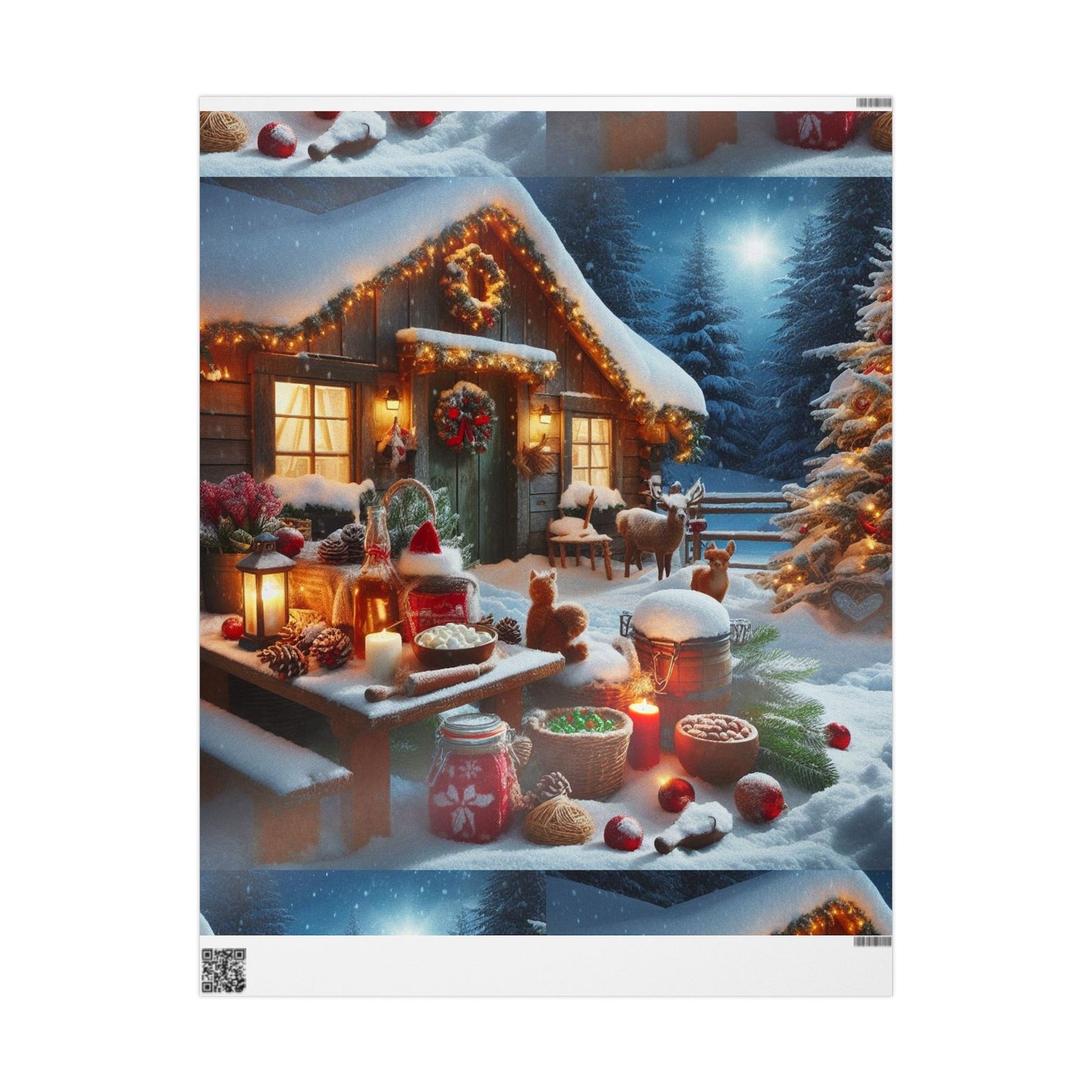 Christmas Cottage Wrapping Paper Roll — Cozy Winter Village Gift Wrap