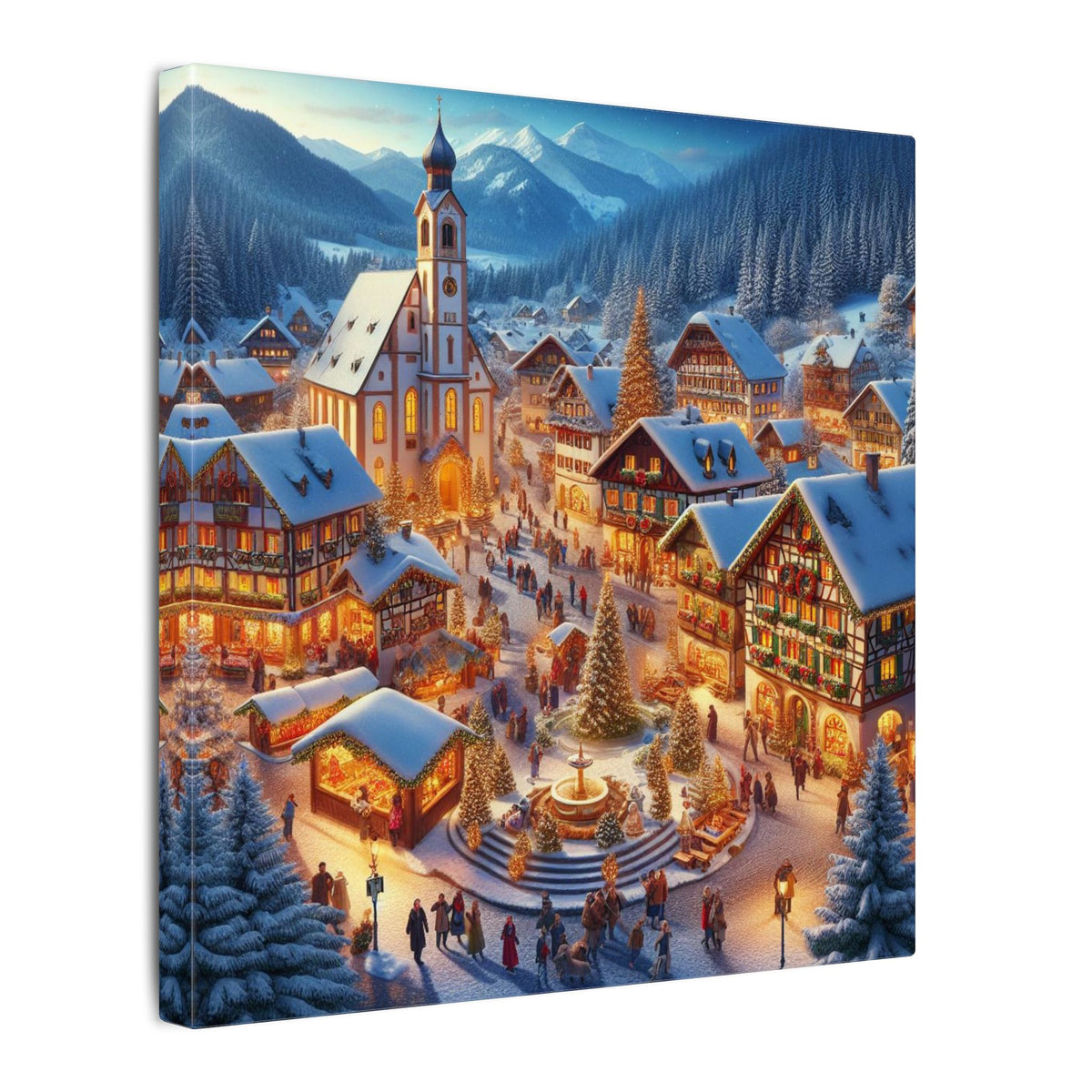 German Winter Village Christmas Canvas Wall Art