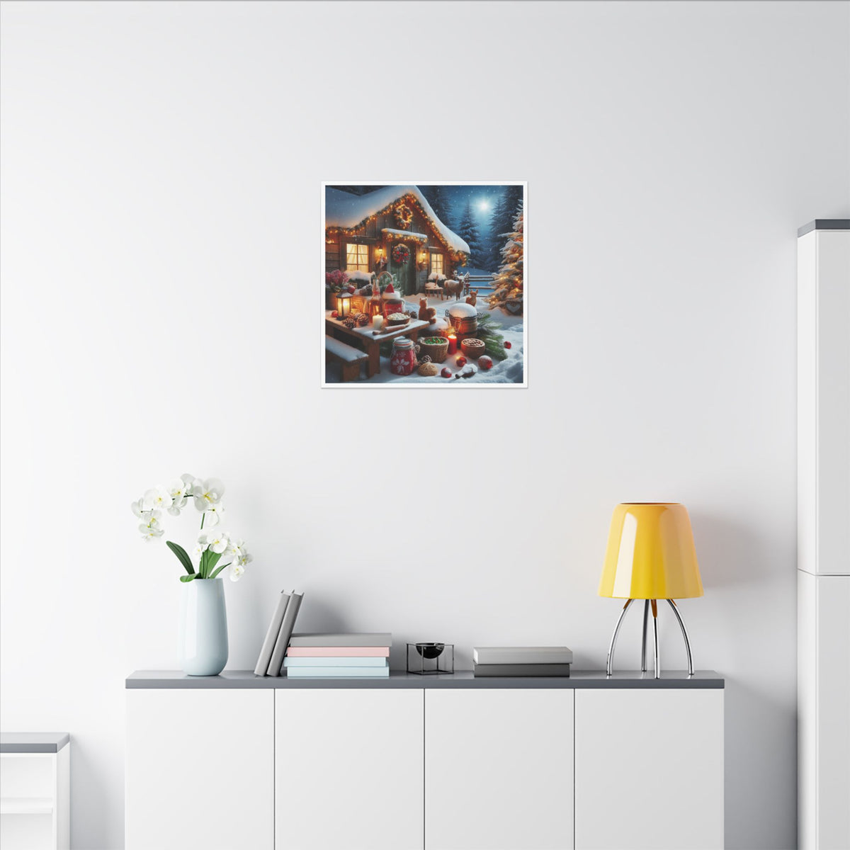Cozy Snowy Cabin Christmas Matte Canvas Wall Art