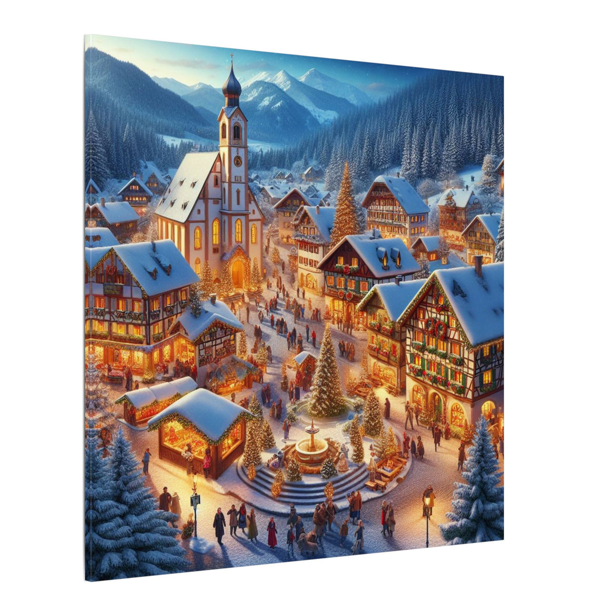German Winter Village Christmas Canvas Wall Art