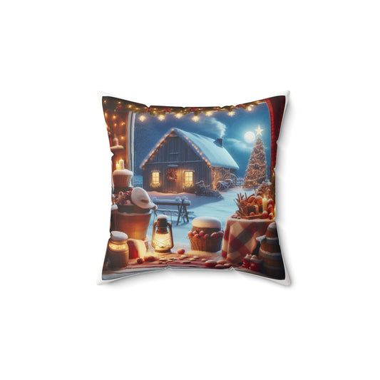 Christmas Cabin Faux Suede Square Pillow