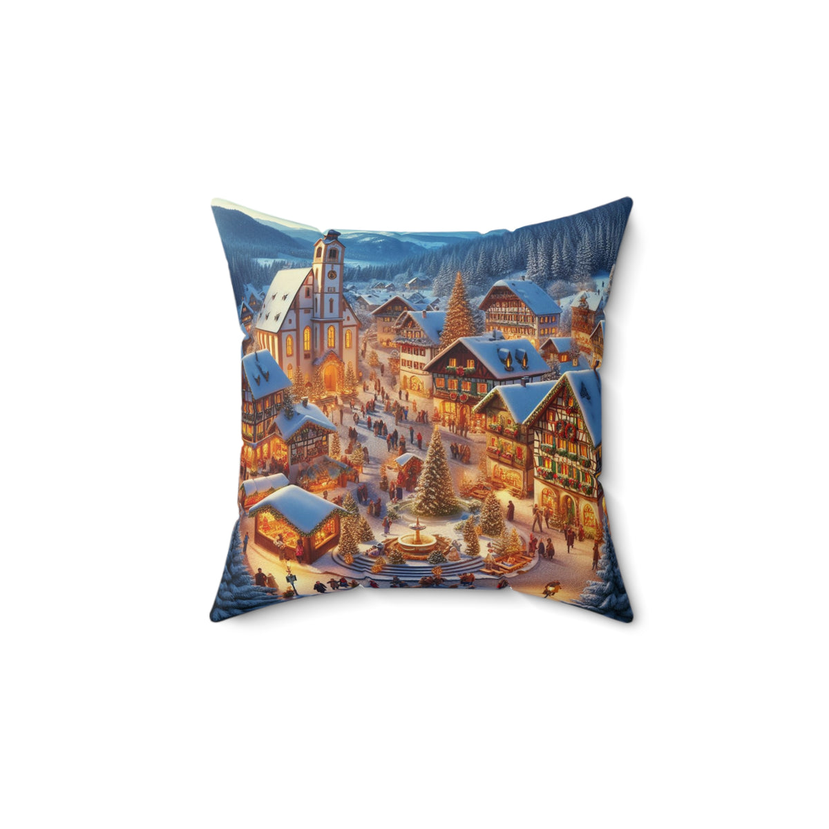 Christmas Village Faux Suede Square Pillow