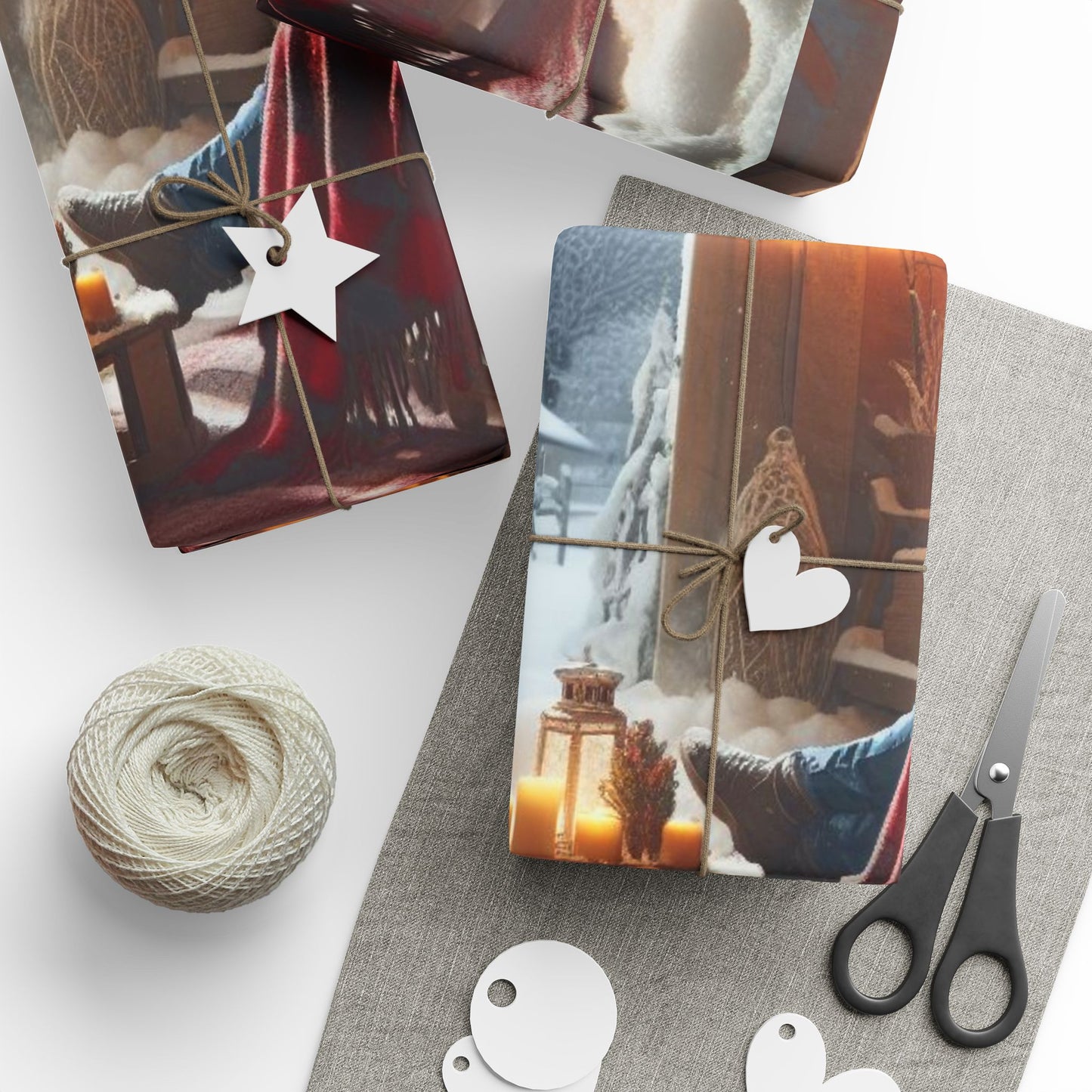 Cozy Cabin Christmas Wrapping Paper Roll — Rustic Scene Christmas Gift Wrap