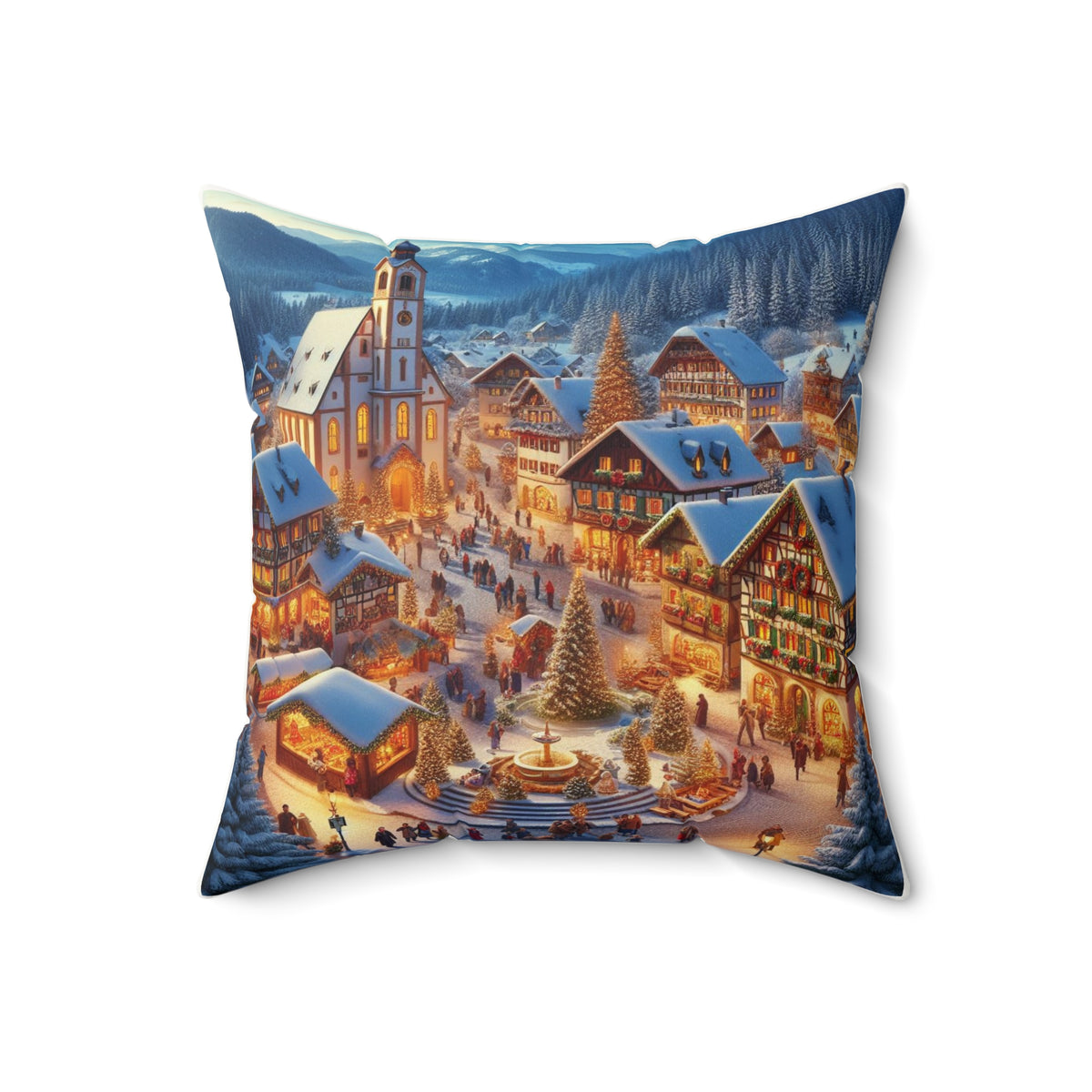 Christmas Village Faux Suede Square Pillow