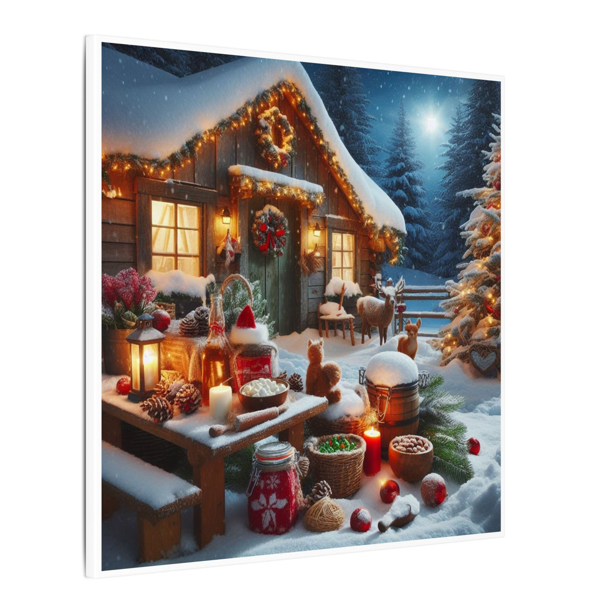 Cozy Snowy Cabin Christmas Matte Canvas Wall Art