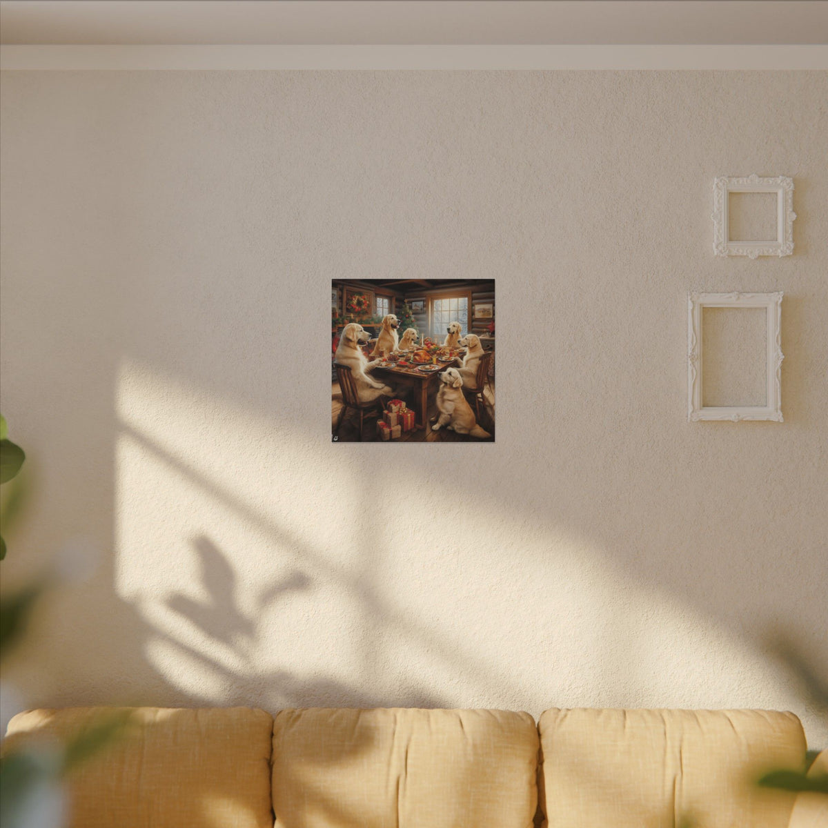 Golden Retrievers at Christmas Dinner Canvas Wrap