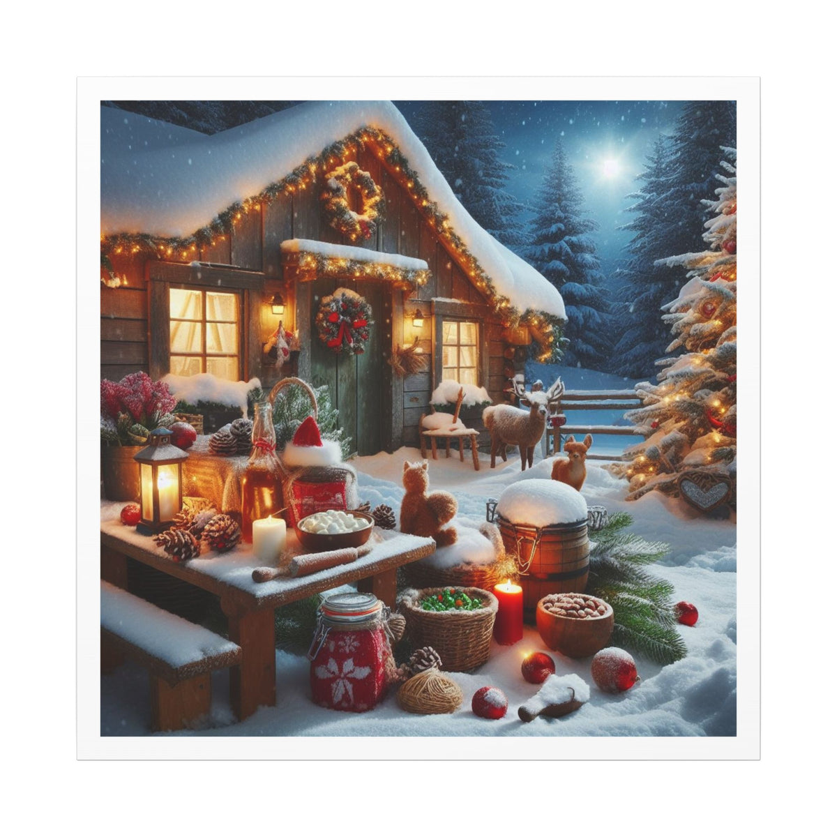 Cozy Snowy Cabin Christmas Matte Canvas Wall Art