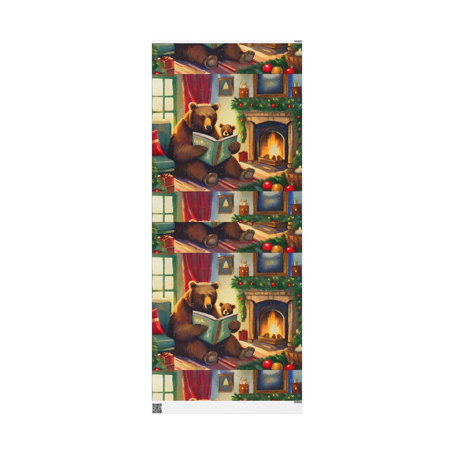 Cozy Bear Reading by Fireplace Christmas Wrapping Paper