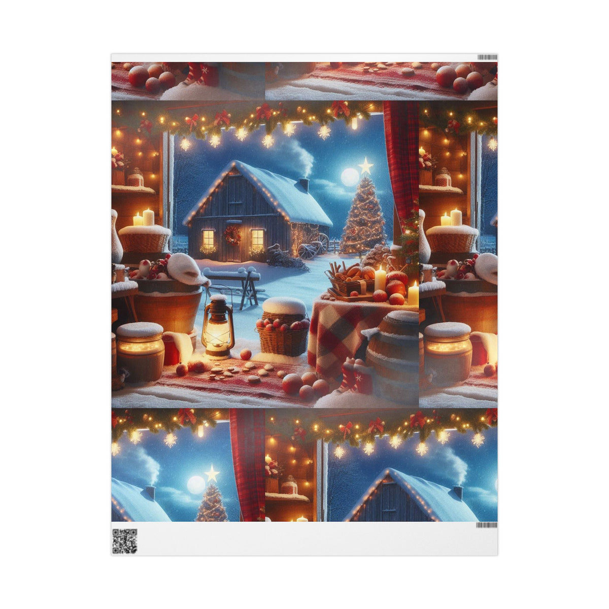 Christmas Farmhouse Wrapping Paper Roll — Cozy Holiday Gift Wrap