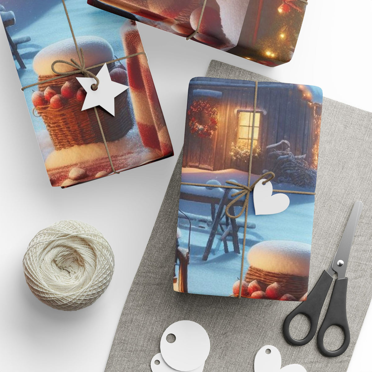 Christmas Farmhouse Wrapping Paper Roll — Cozy Holiday Gift Wrap