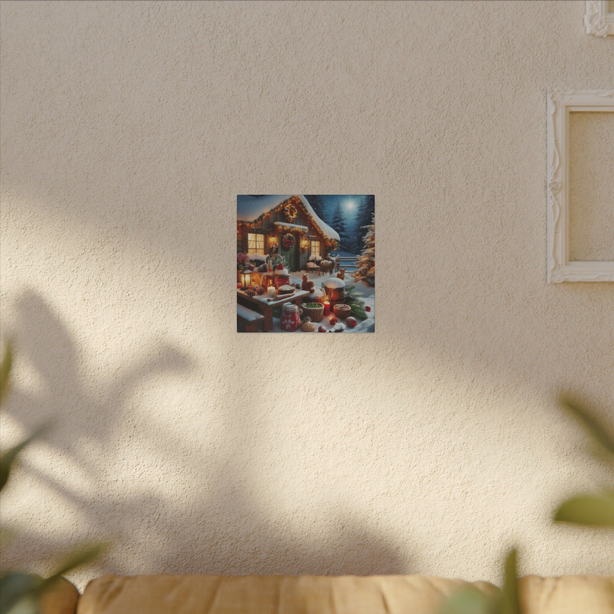 Cozy Snowy Cabin Christmas Matte Canvas Wall Art