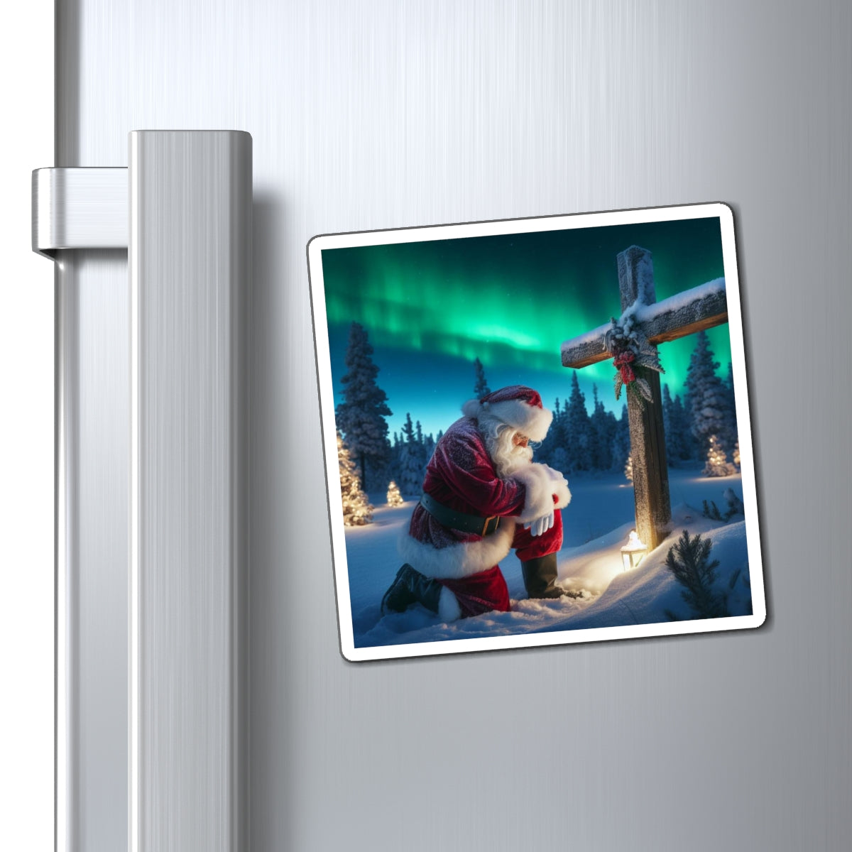 Santa Kneeling Cross Magnet