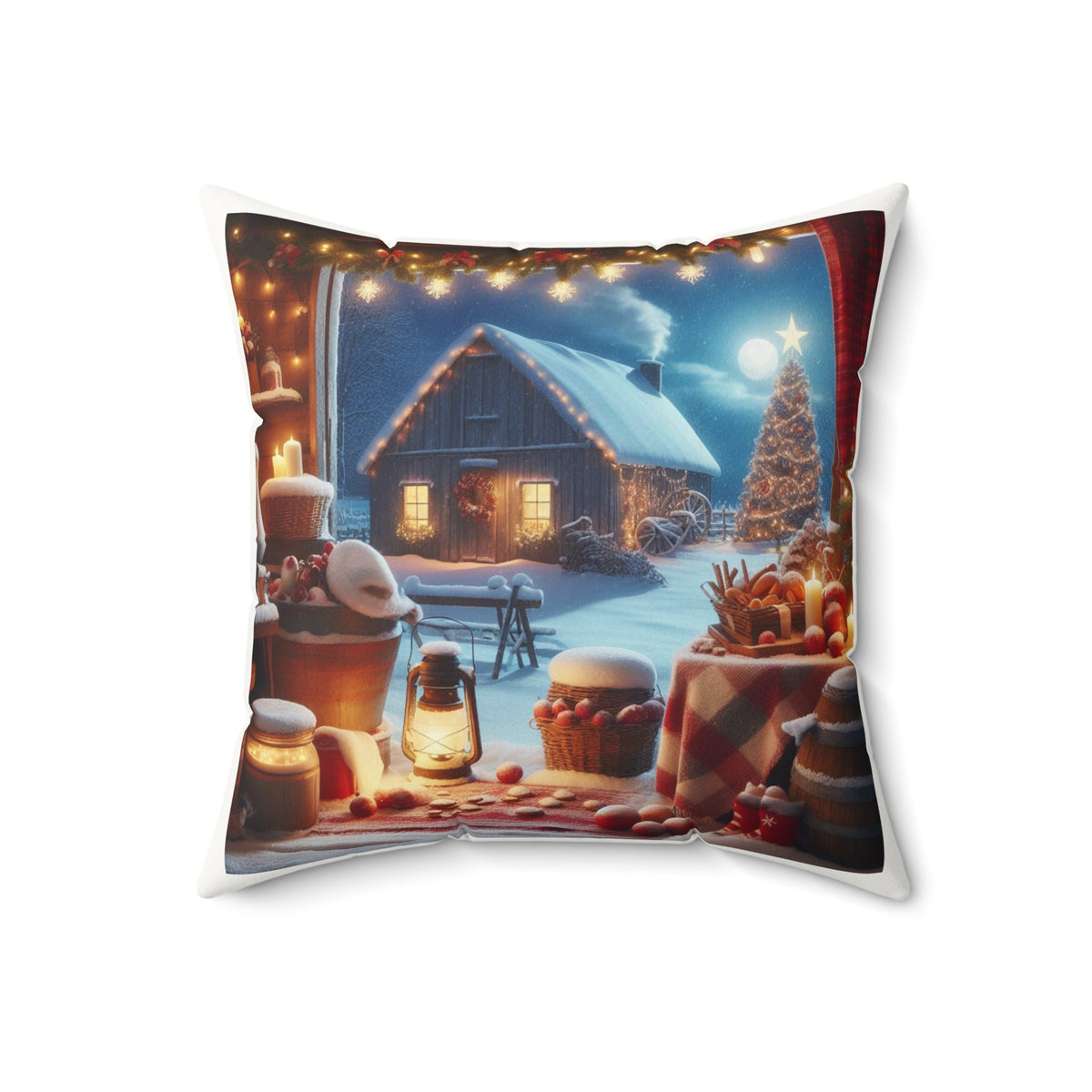 Christmas Cabin Faux Suede Square Pillow — Cozy Winter Holiday Decor