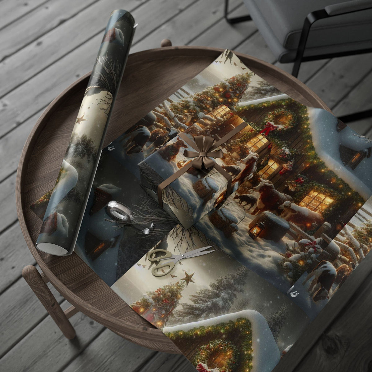Christmas Cabin Wrapping Paper - Rustic Winter Landscape Gift Wrap