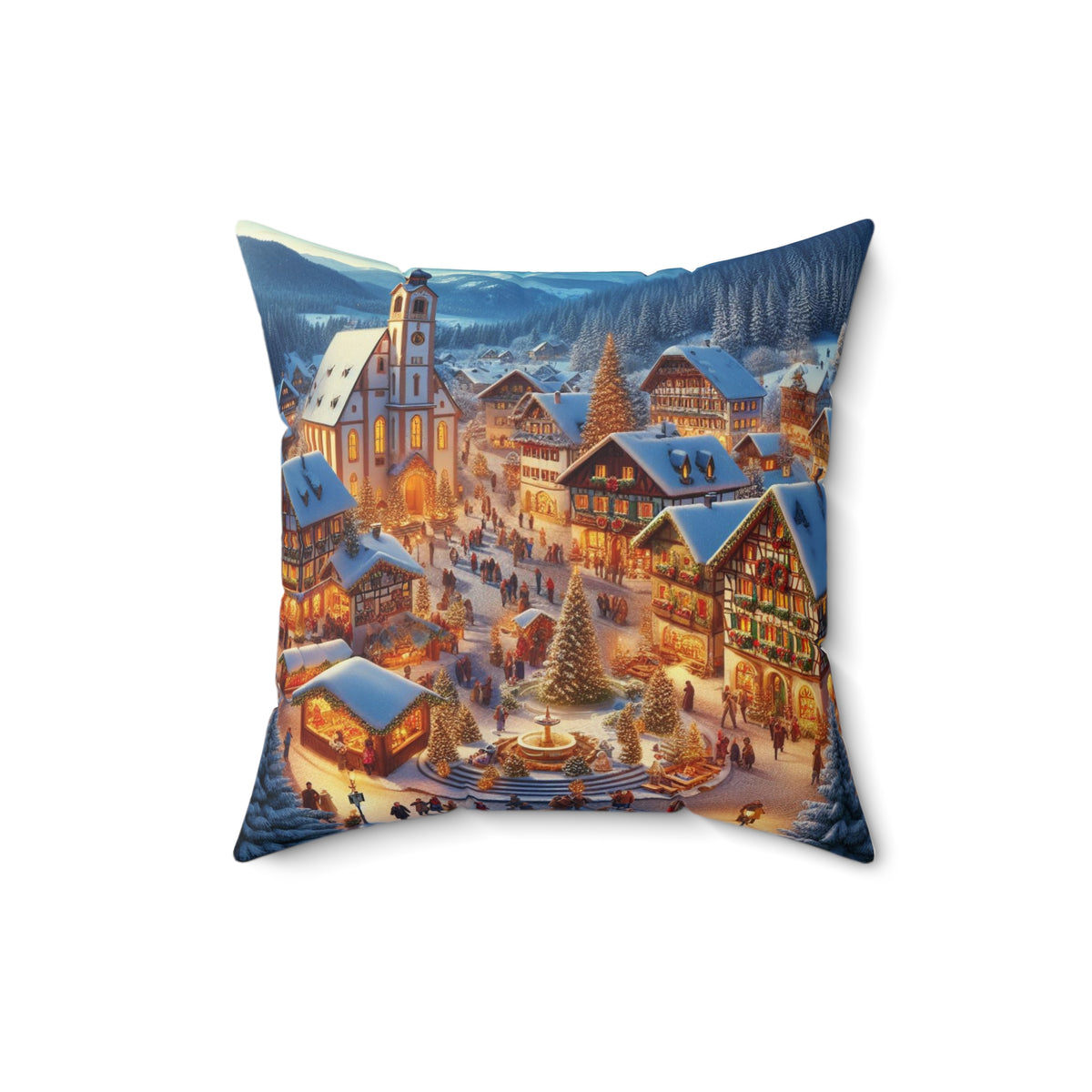 Christmas Village Faux Suede Square Pillow