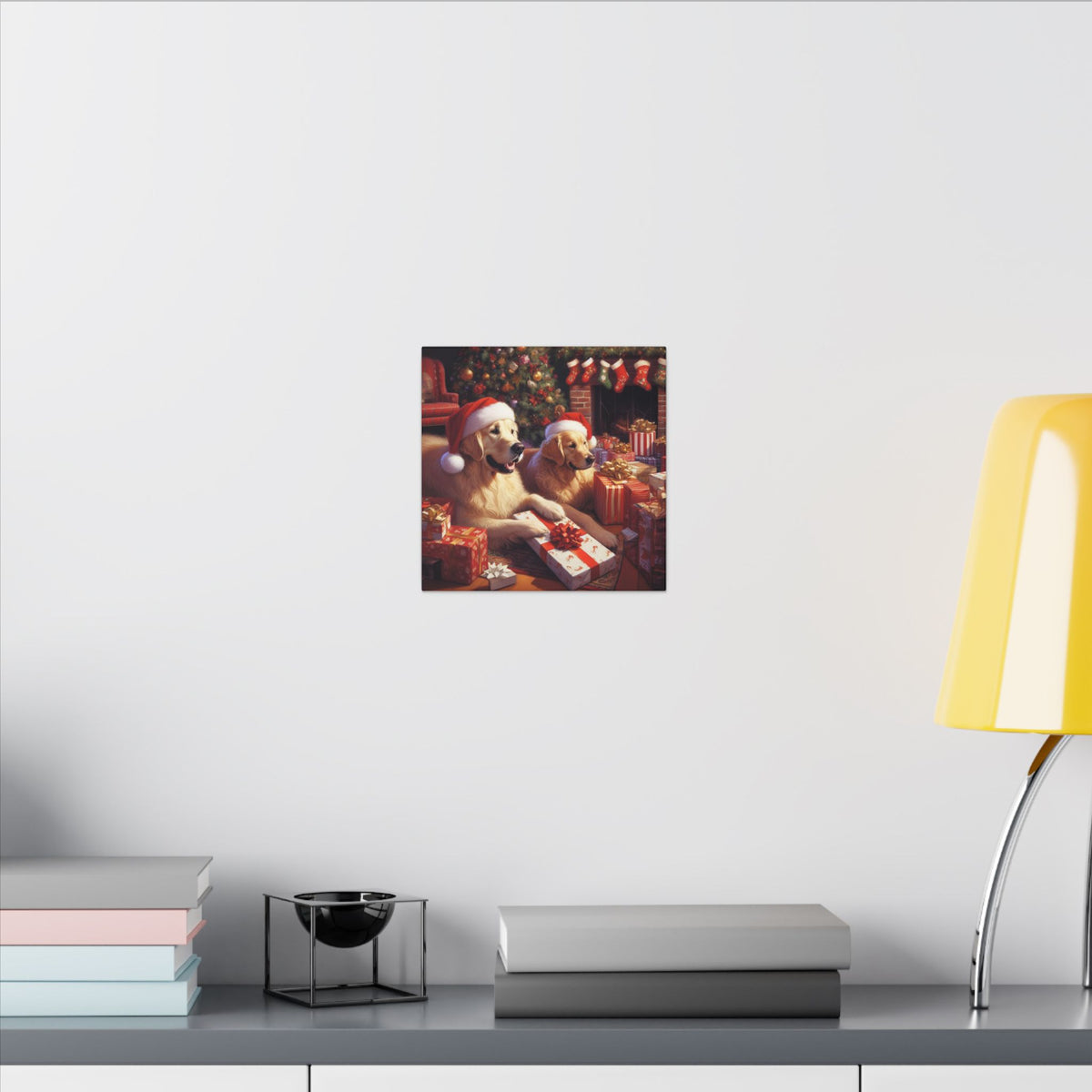 Christmas Golden Retrievers Canvas Wall Art