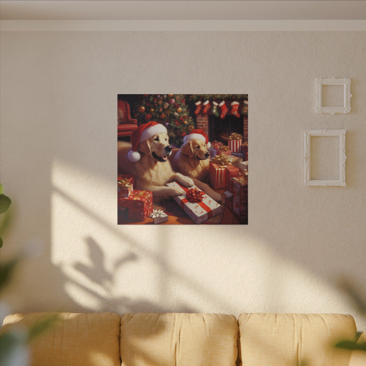Christmas Golden Retrievers Canvas Wall Art