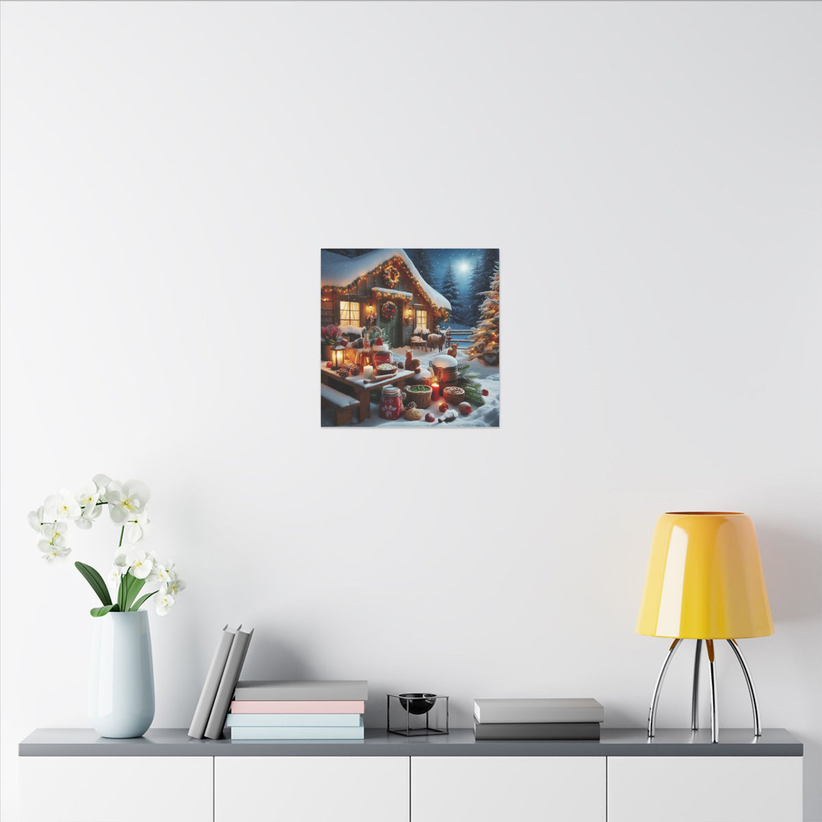 Cozy Snowy Cabin Christmas Matte Canvas Wall Art