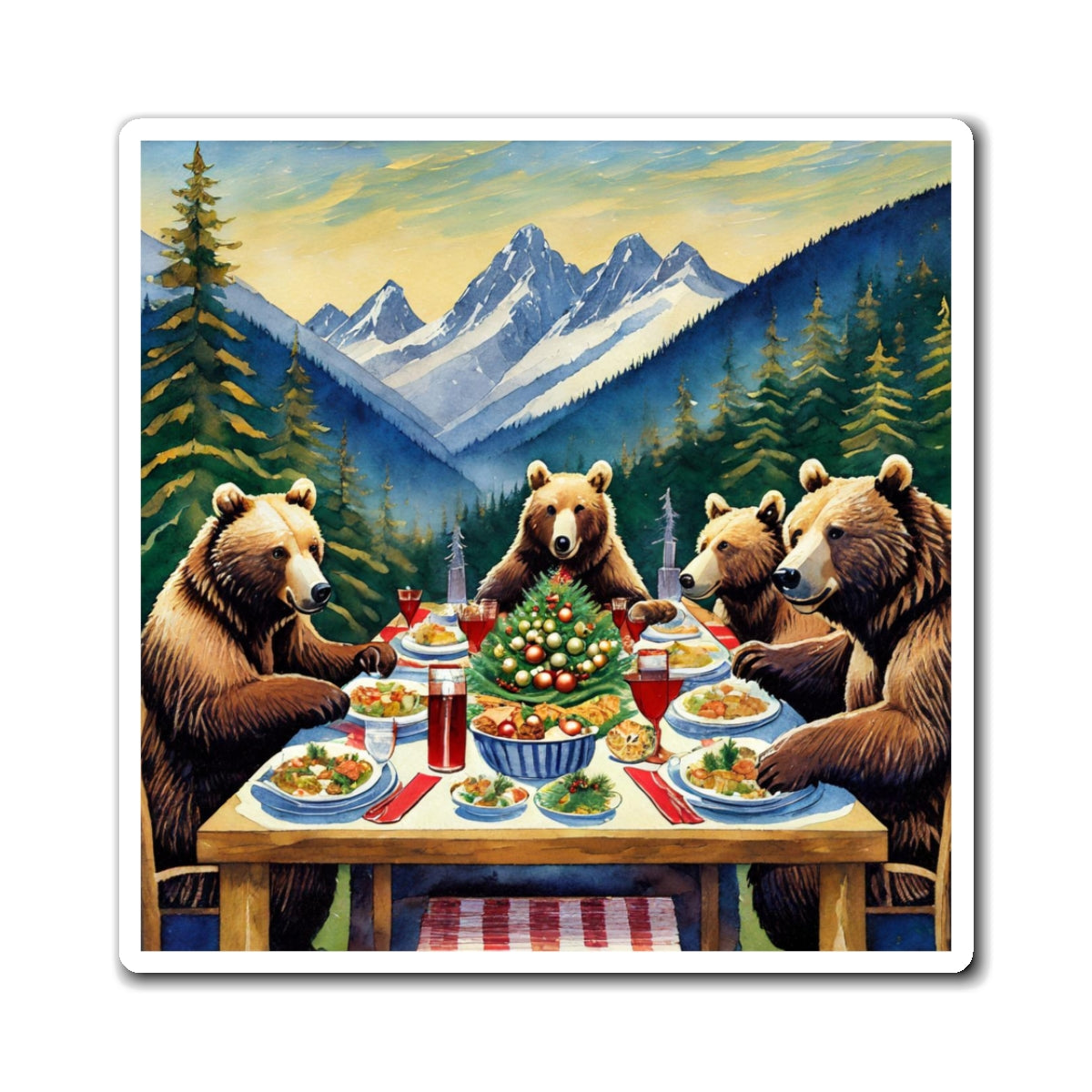 Grizzly Bear Christmas Dinner Magnet
