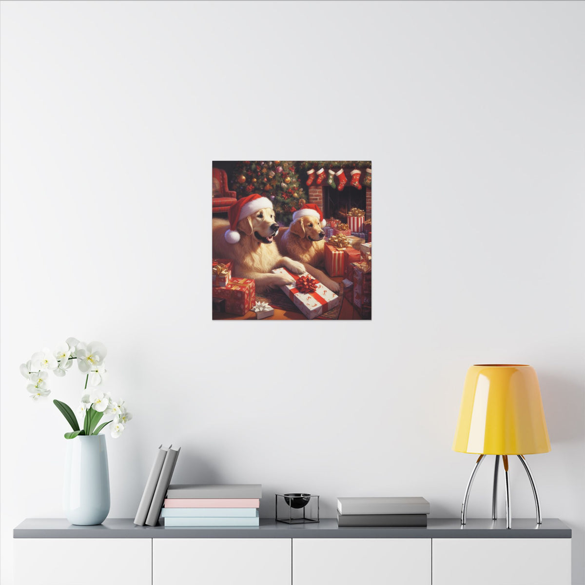 Christmas Golden Retrievers Canvas Wall Art