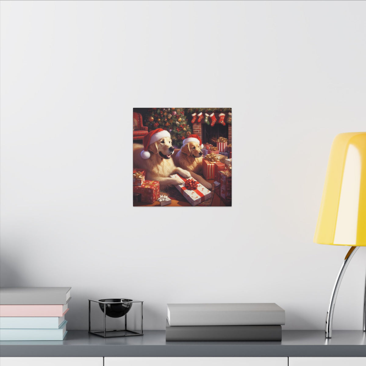 Christmas Golden Retrievers Canvas Wall Art