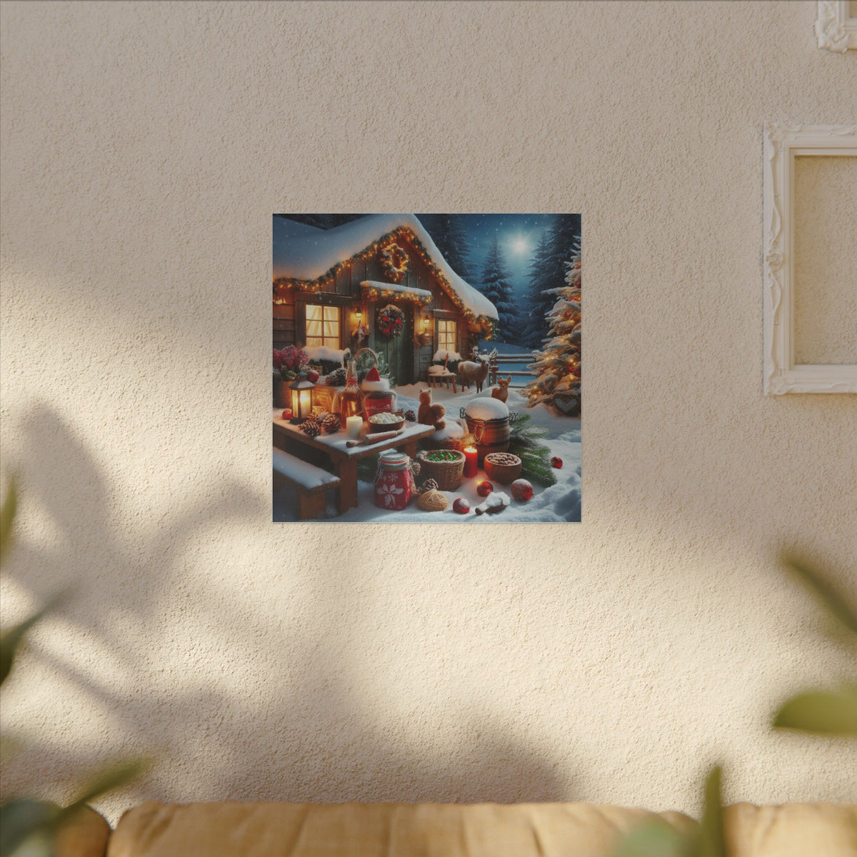 Cozy Snowy Cabin Christmas Matte Canvas Wall Art