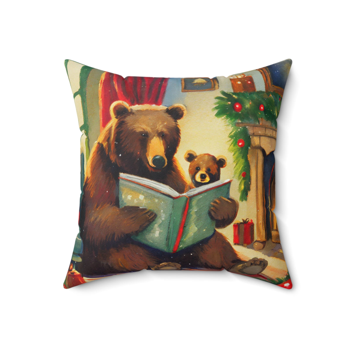 Cozy Christmas Bear Story Pillow