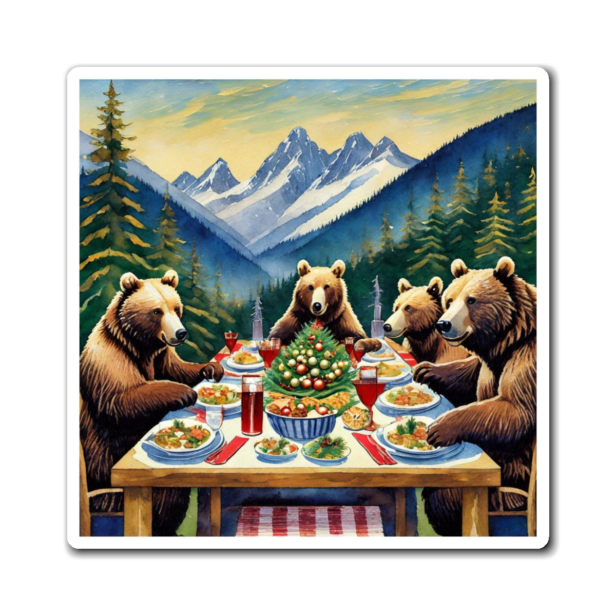 Grizzly Bear Christmas Dinner Magnet