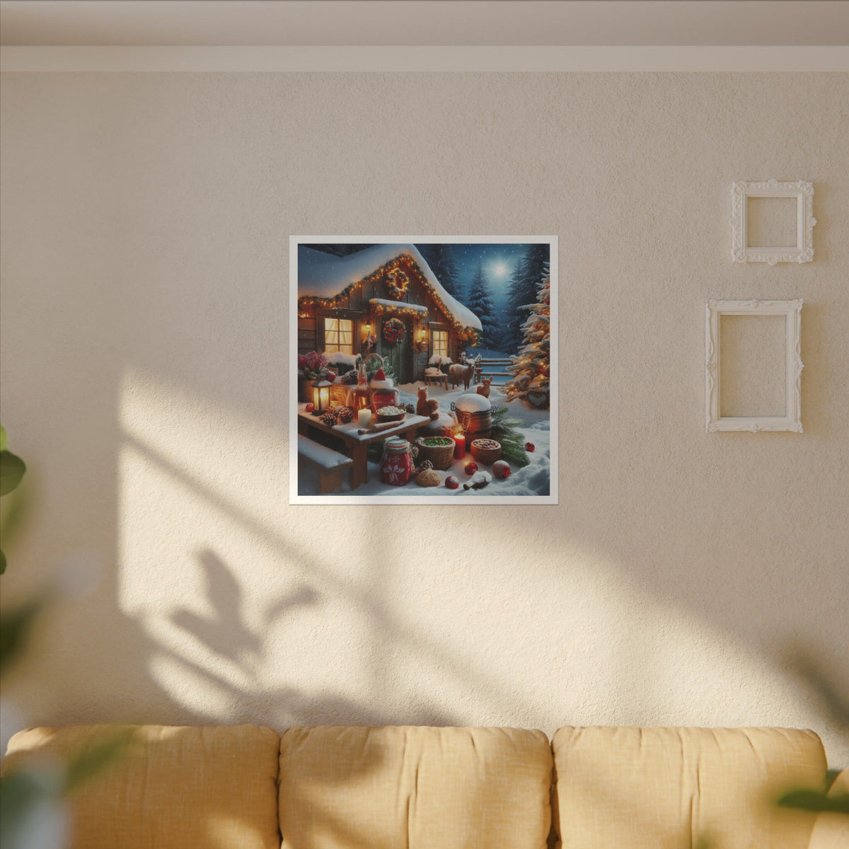 Cozy Snowy Cabin Christmas Matte Canvas Wall Art