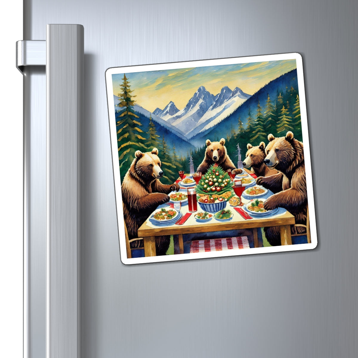Grizzly Bear Christmas Dinner Magnet