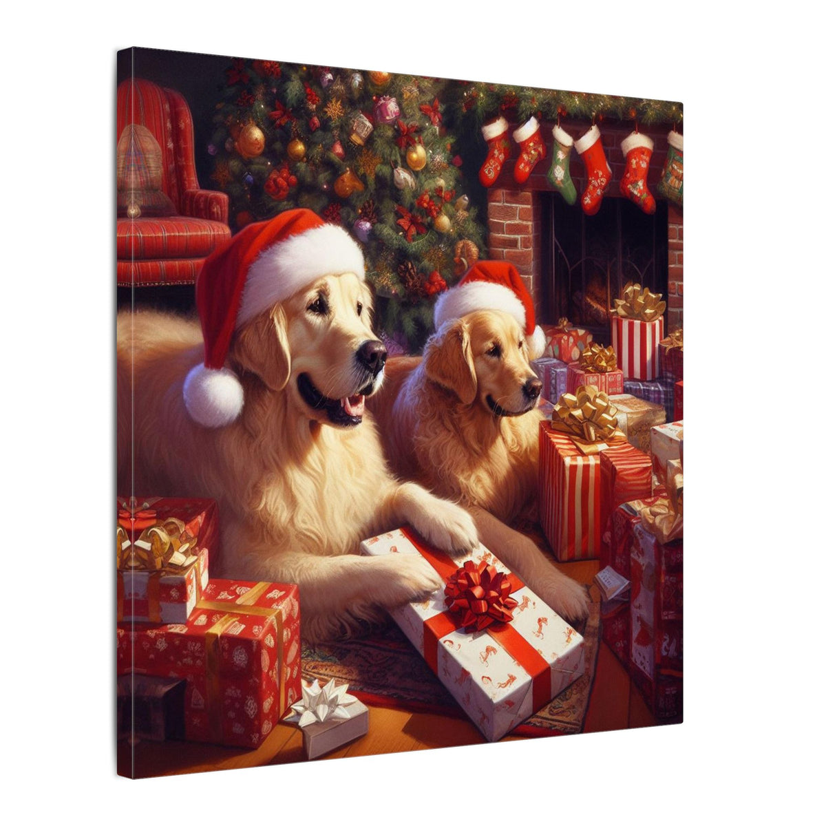 Christmas Golden Retrievers Canvas Wall Art