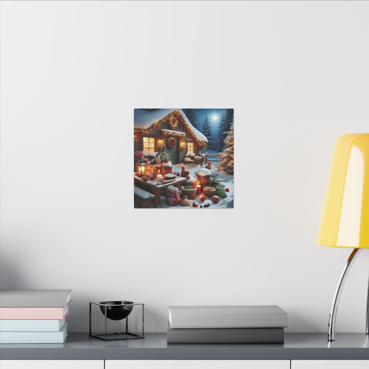 Cozy Snowy Cabin Christmas Matte Canvas Wall Art
