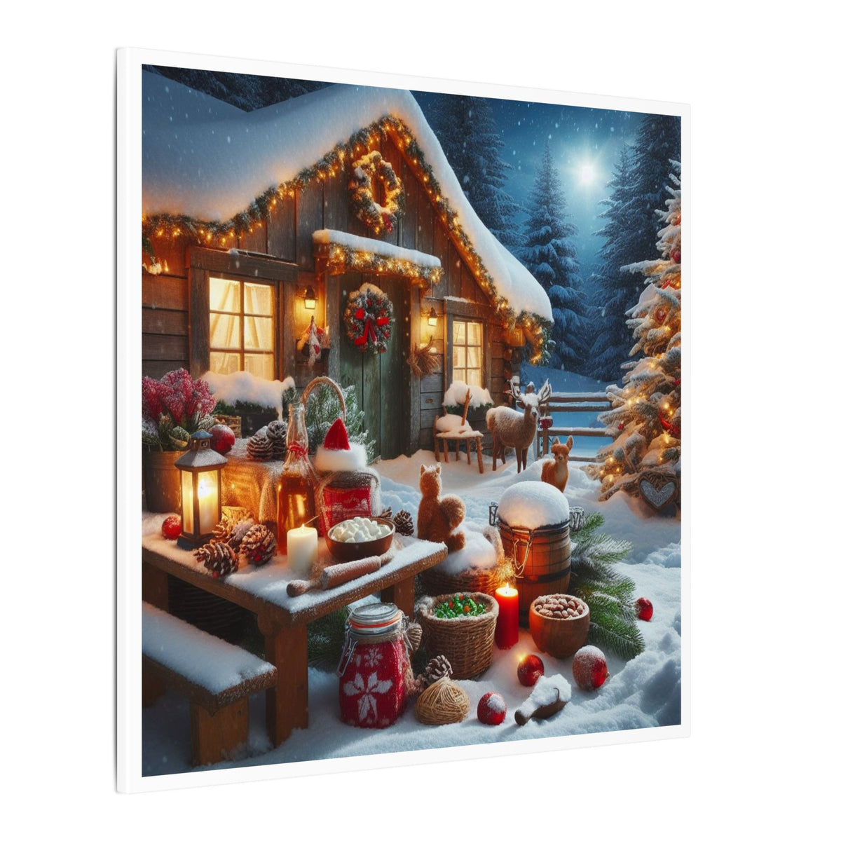 Cozy Snowy Cabin Christmas Matte Canvas Wall Art