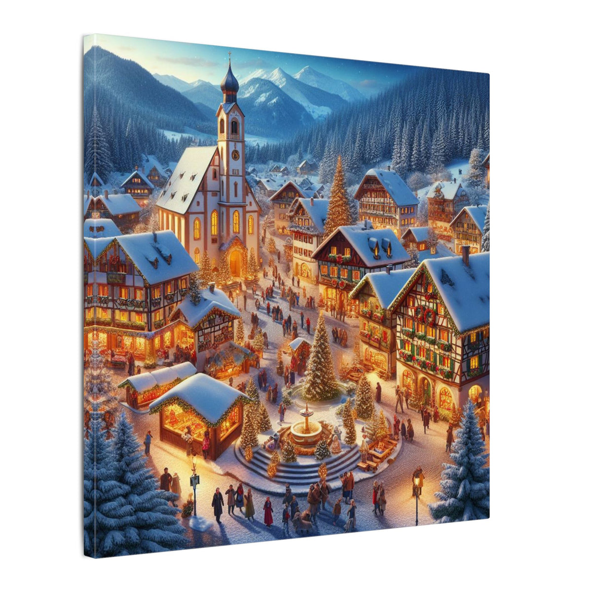 German Winter Village Christmas Canvas Wall Art