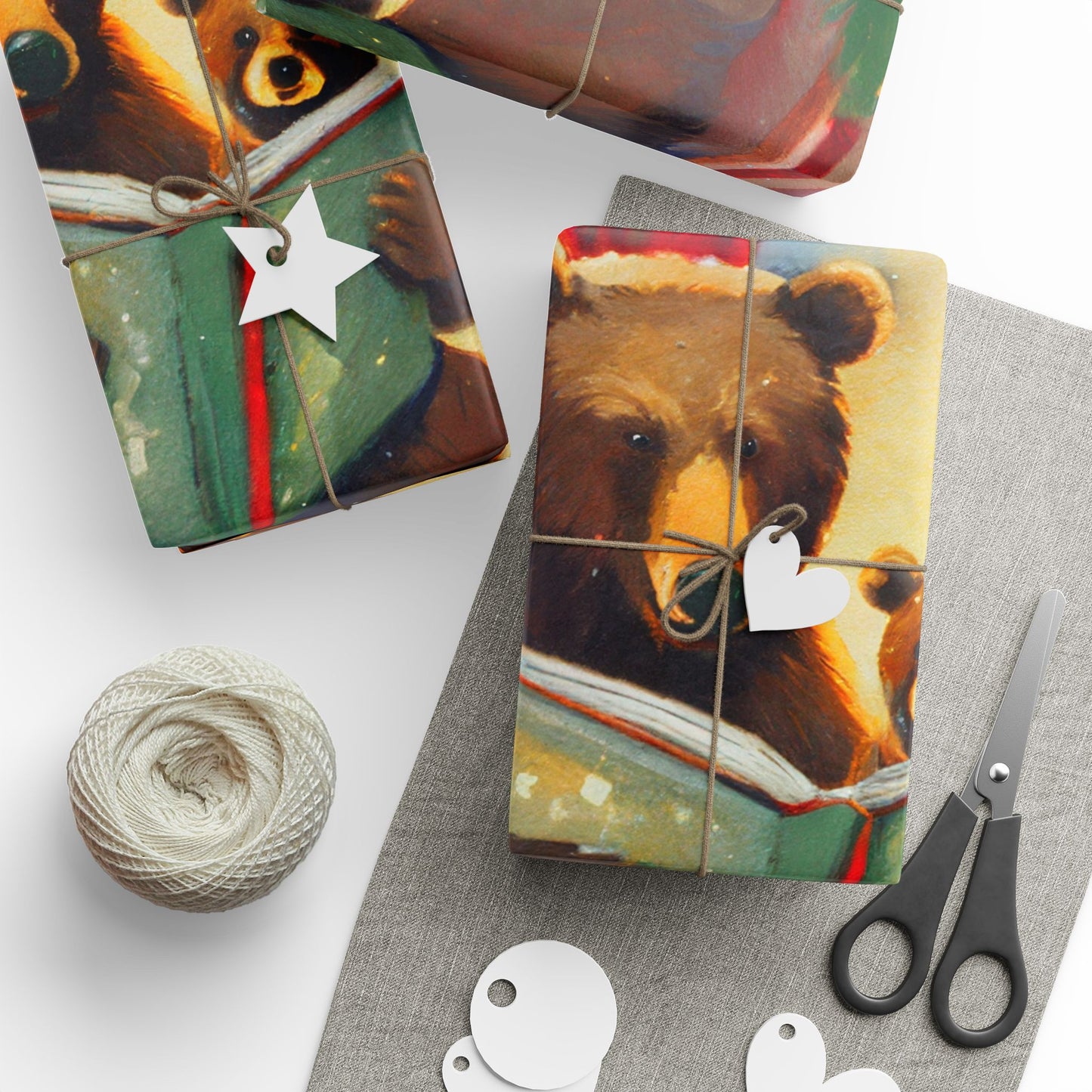 Cozy Bear Reading by Fireplace Christmas Wrapping Paper