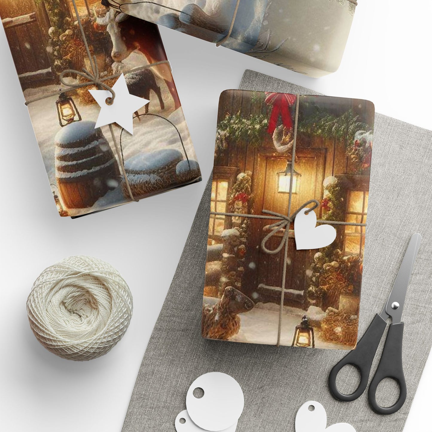 Christmas Cabin Wrapping Paper - Rustic Winter Landscape Gift Wrap
