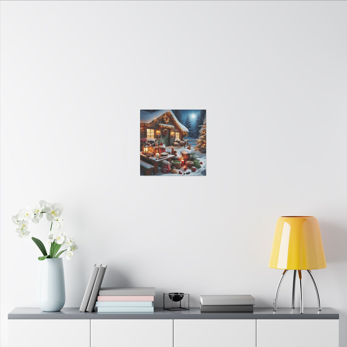 Cozy Snowy Cabin Christmas Matte Canvas Wall Art