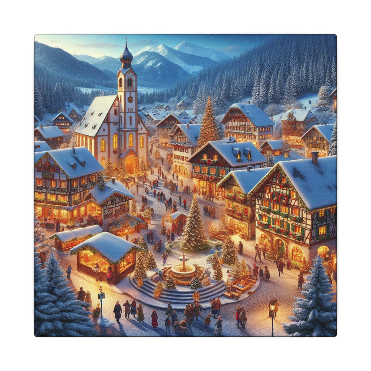 German Winter Village Christmas Canvas Wall Art