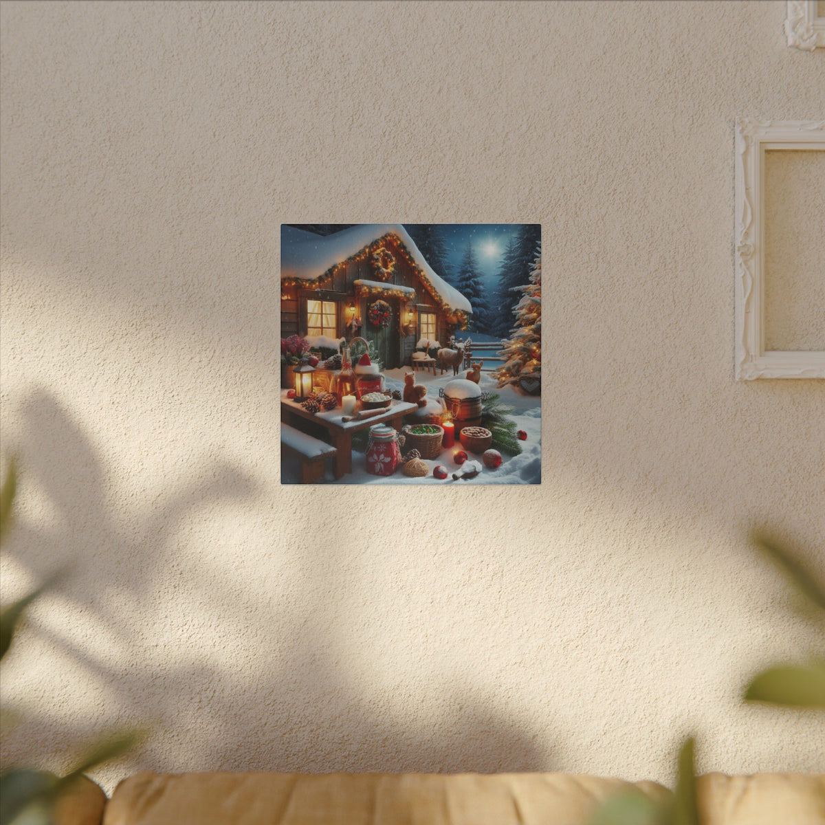 Cozy Snowy Cabin Christmas Matte Canvas Wall Art