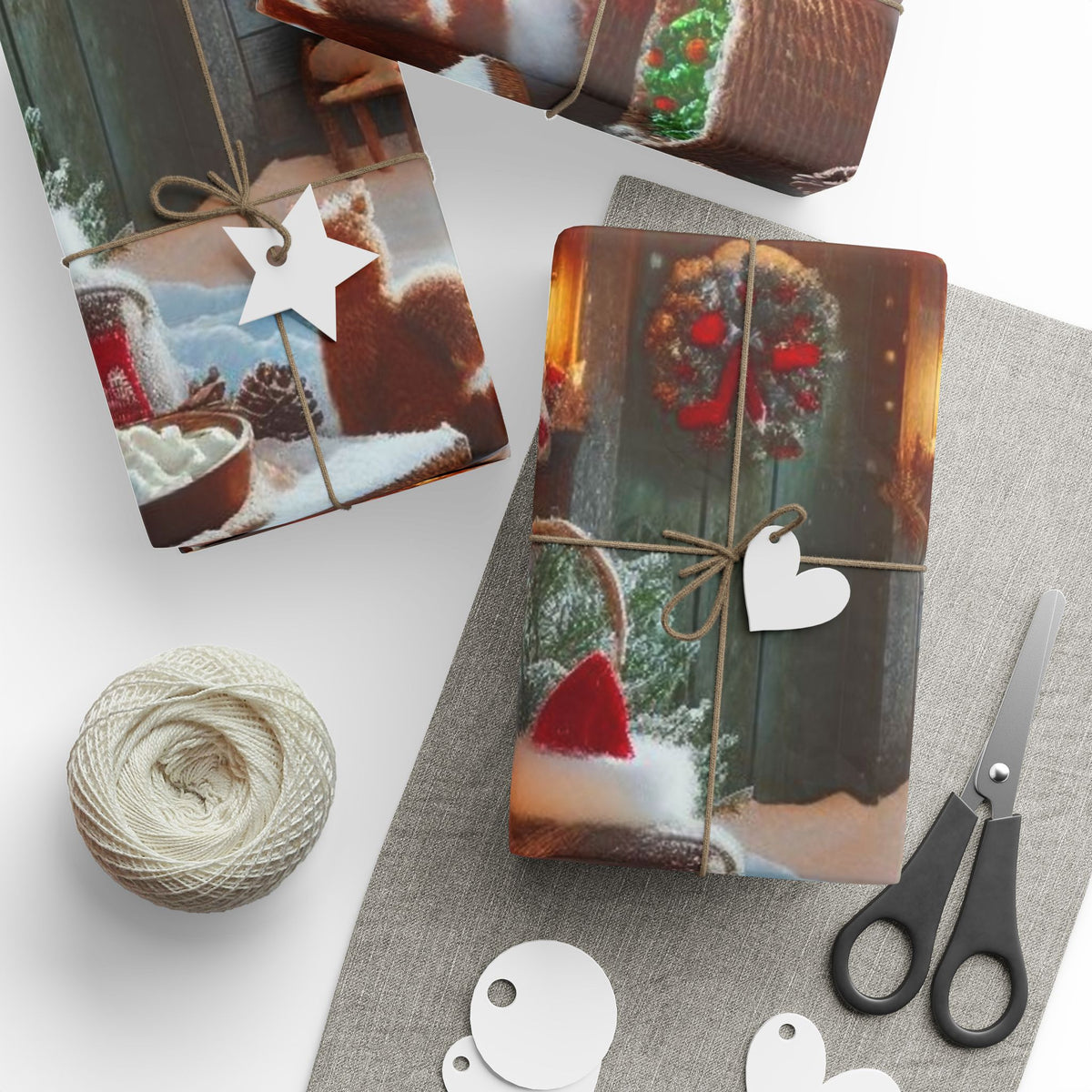 Christmas Cottage Wrapping Paper Roll — Cozy Winter Village Gift Wrap