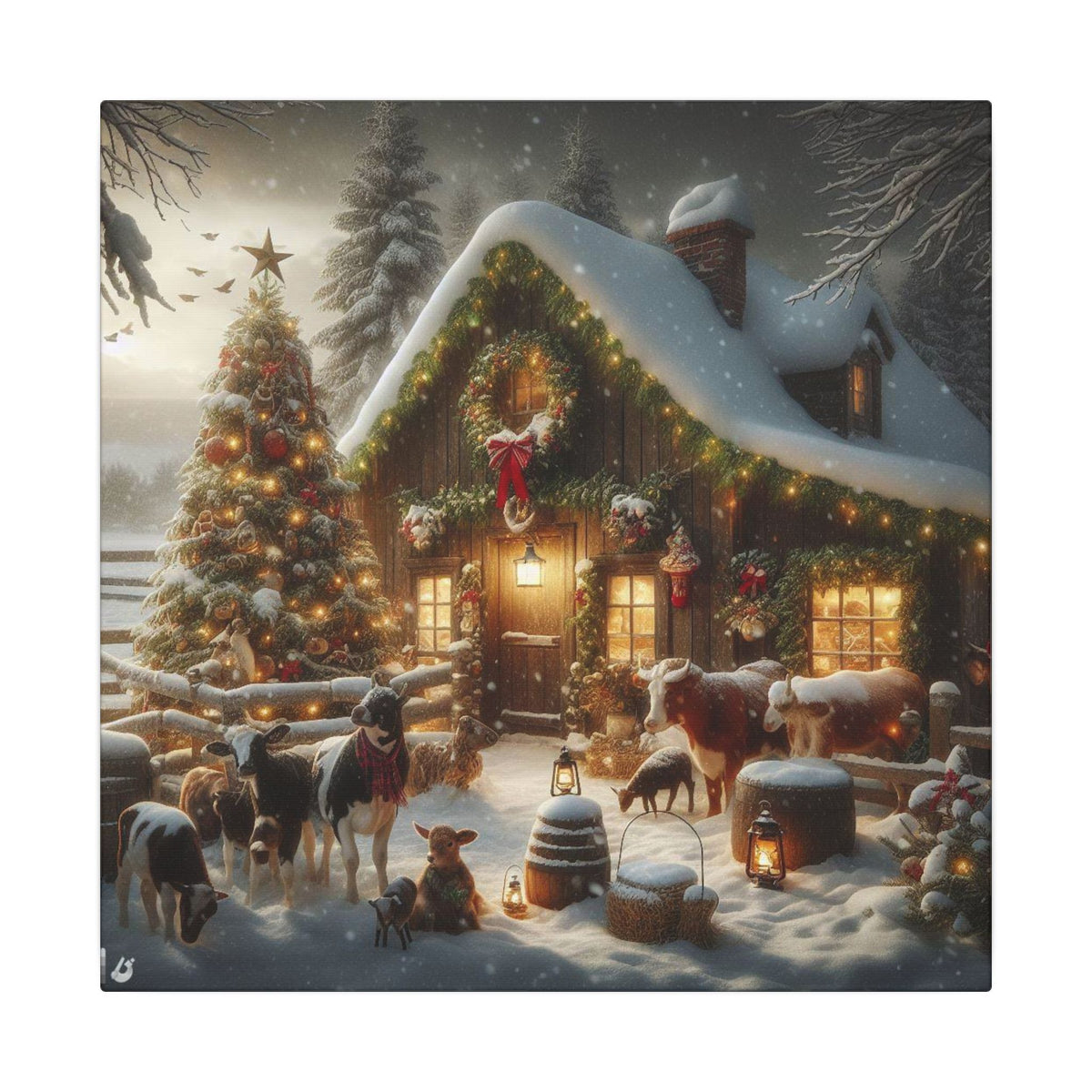 Christmas Cottage Canvas Wall Art