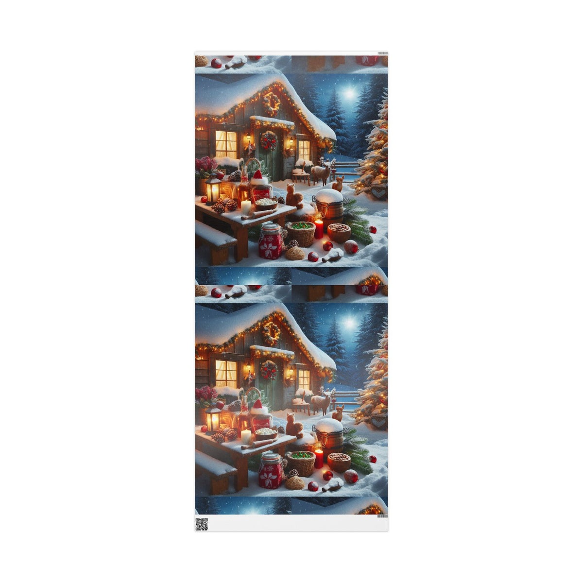 Christmas Cottage Wrapping Paper Roll — Cozy Winter Village Gift Wrap