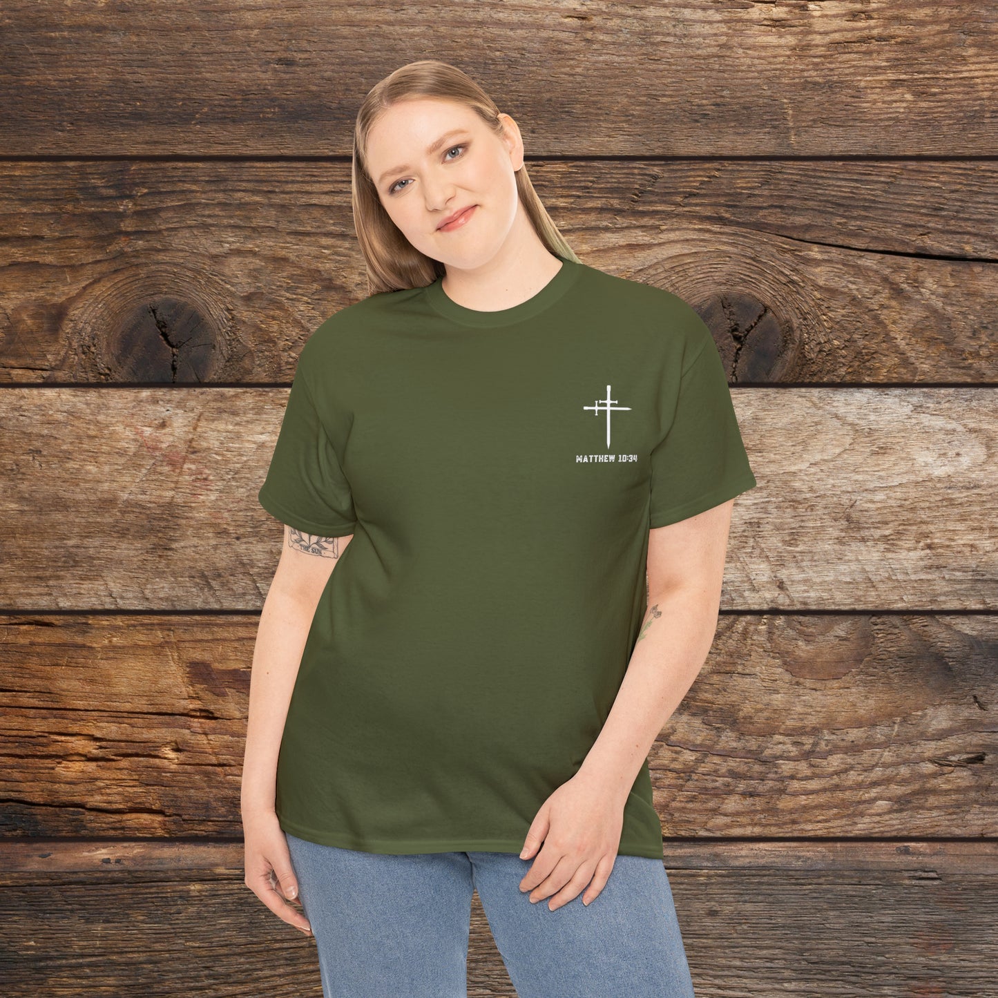 Matthew 10:34 Not Peace But A Sword Cotton Tee