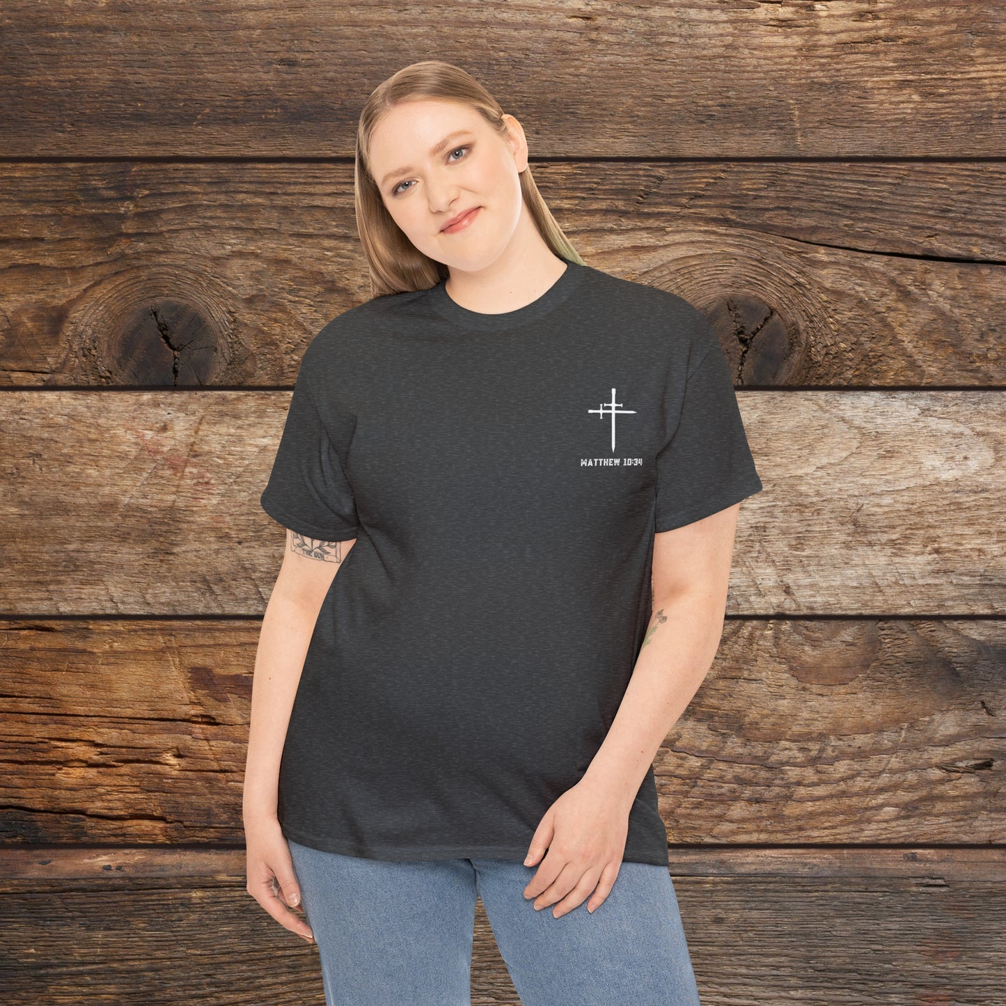 Matthew 10:34 Not Peace But A Sword Cotton Tee