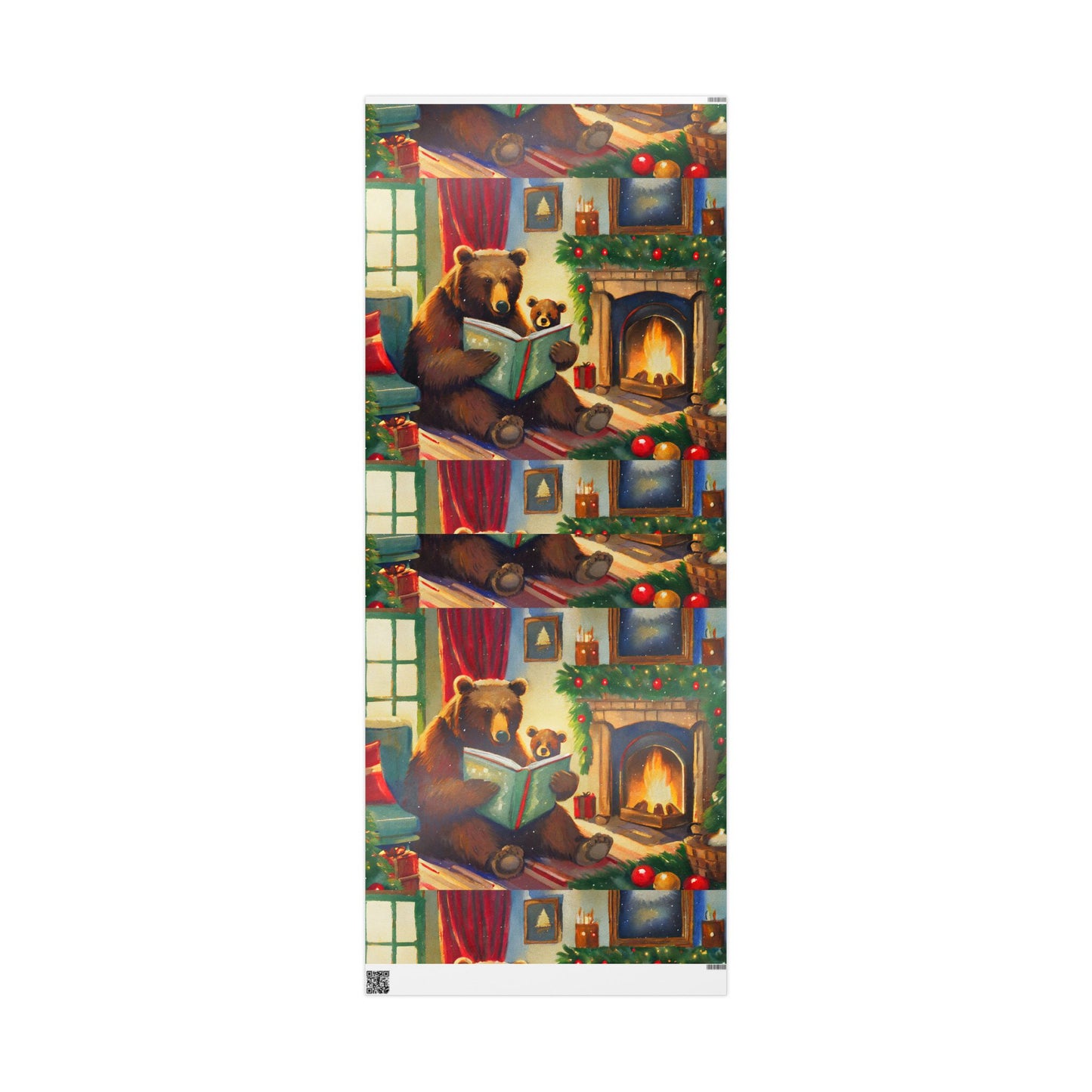 Cozy Bear Reading by Fireplace Christmas Wrapping Paper