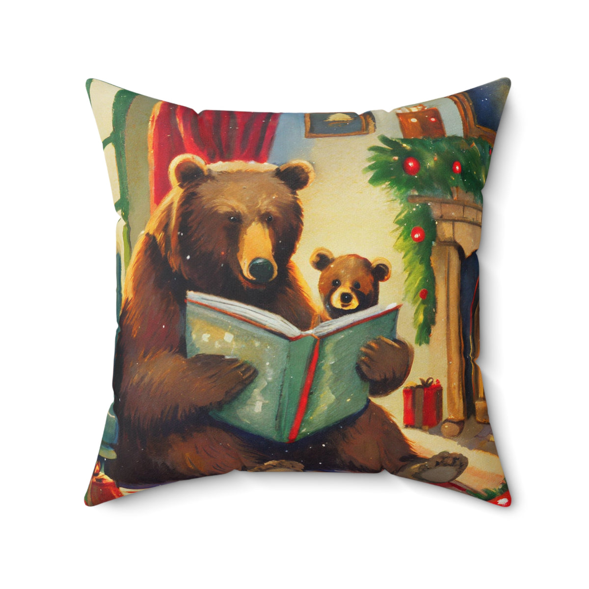 Cozy Christmas Bear Story Pillow